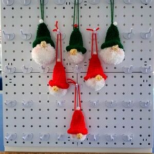Handmade Set of Six NWOT Christmas Green and Red Gnome Ornaments 4"-5" Long